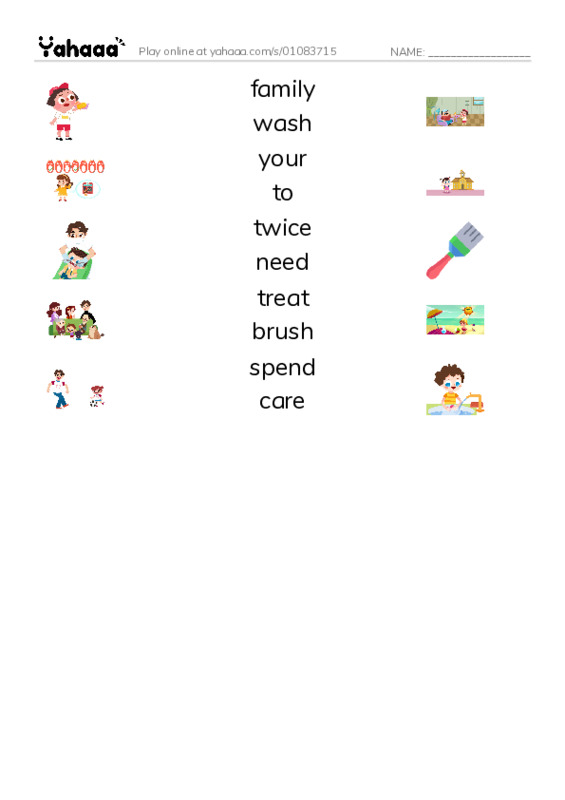 RAZ Vocabulary G: Caring for Your Dog PDF three columns match words
