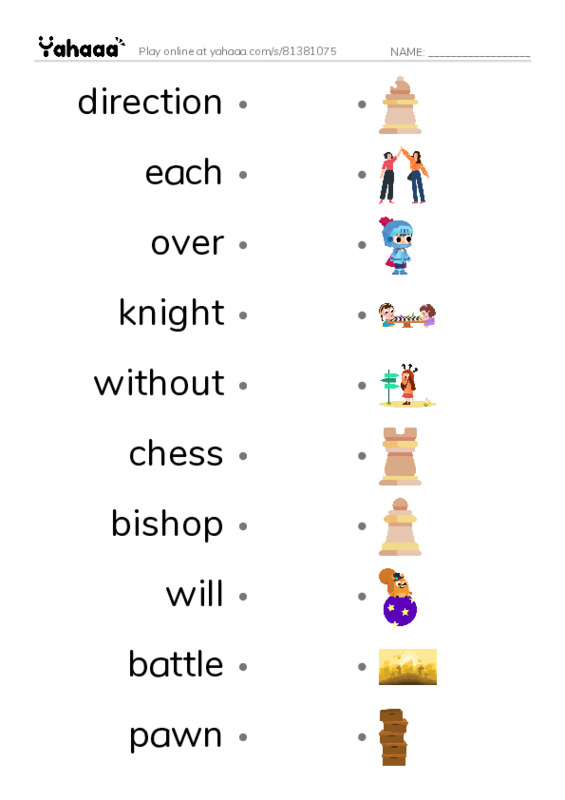 RAZ Vocabulary G: Chess PDF link match words worksheet