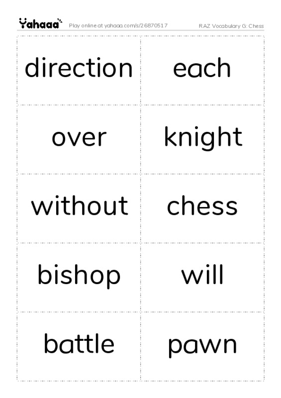 RAZ Vocabulary G: Chess PDF two columns flashcards