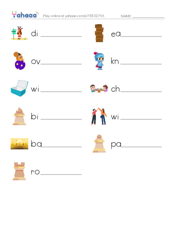 RAZ Vocabulary G: Chess PDF worksheet writing row