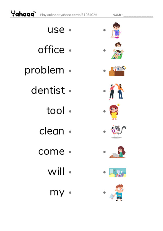 RAZ Vocabulary G: Going to the Dentist PDF link match words worksheet