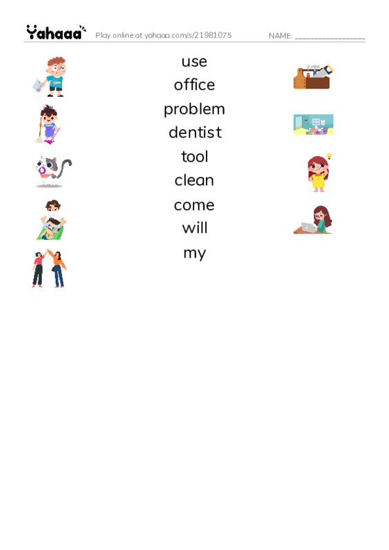 RAZ Vocabulary G: Going to the Dentist PDF three columns match words