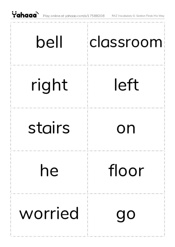 RAZ Vocabulary G: Gordon Finds His Way PDF two columns flashcards