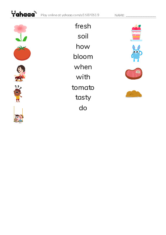 RAZ Vocabulary G: Grow Tomatoes in Six Steps PDF three columns match words