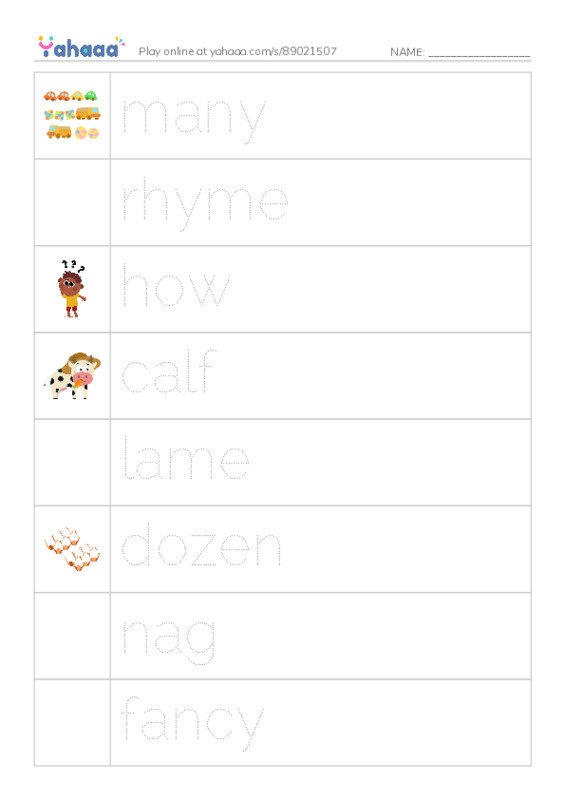 RAZ Vocabulary G: How Many Rhymes PDF one column image words