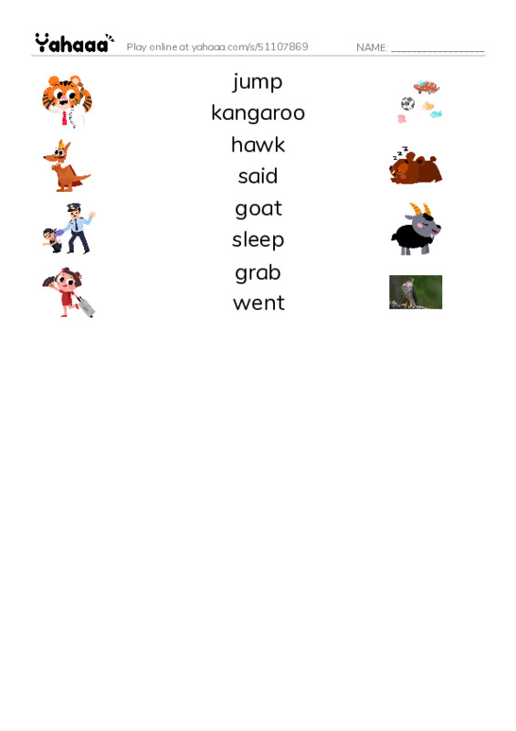RAZ Vocabulary G: I Bet I Can PDF three columns match words