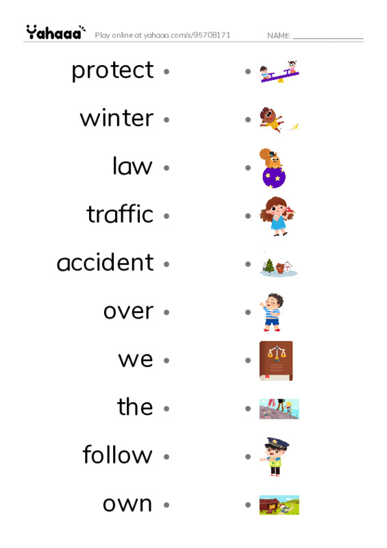 RAZ Vocabulary G: Laws for Kids PDF link match words worksheet