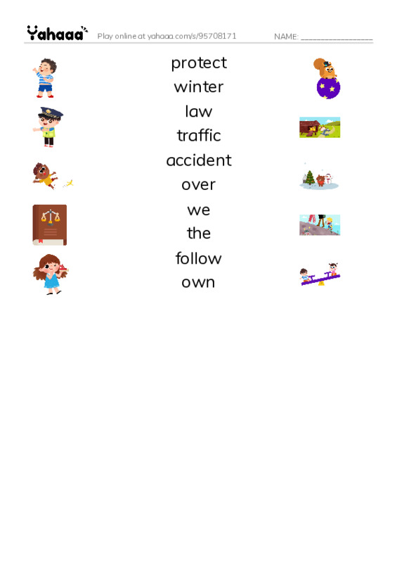 RAZ Vocabulary G: Laws for Kids PDF three columns match words