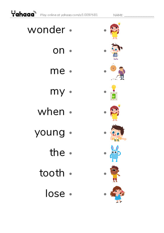 RAZ Vocabulary G: Loose Tooth PDF link match words worksheet