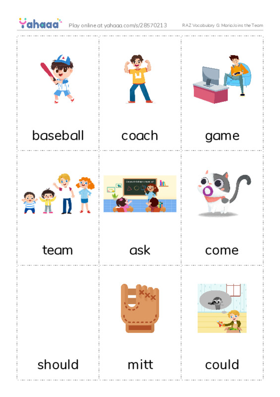 RAZ Vocabulary G: Maria Joins the Team PDF flaschards with images