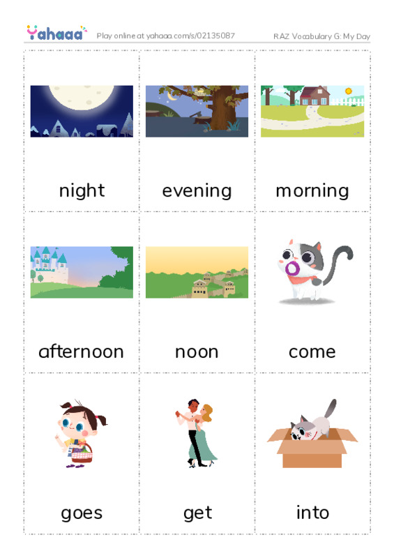 RAZ Vocabulary G: My Day PDF flaschards with images