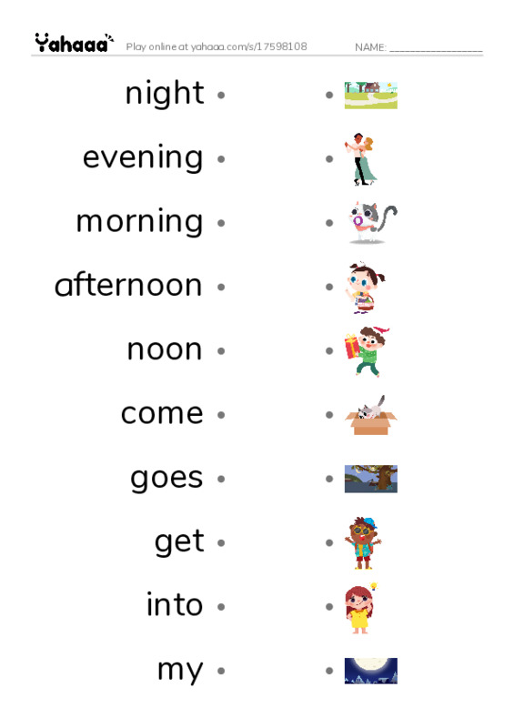 RAZ Vocabulary G: My Day PDF link match words worksheet