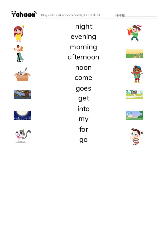 RAZ Vocabulary G: My Day PDF three columns match words