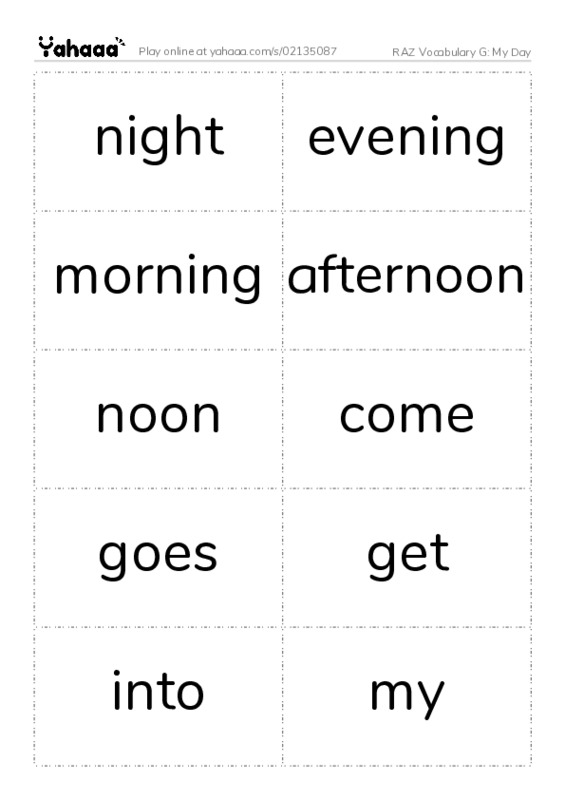 RAZ Vocabulary G: My Day PDF two columns flashcards