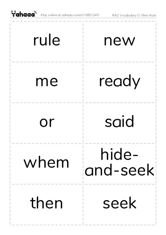 RAZ Vocabulary G: New Rule PDF two columns flashcards