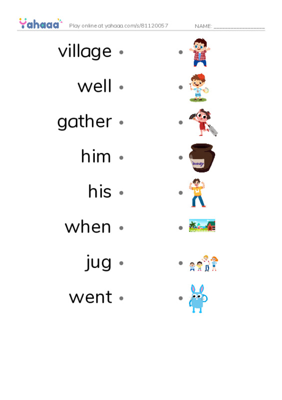 RAZ Vocabulary G: Pedros Burro PDF link match words worksheet