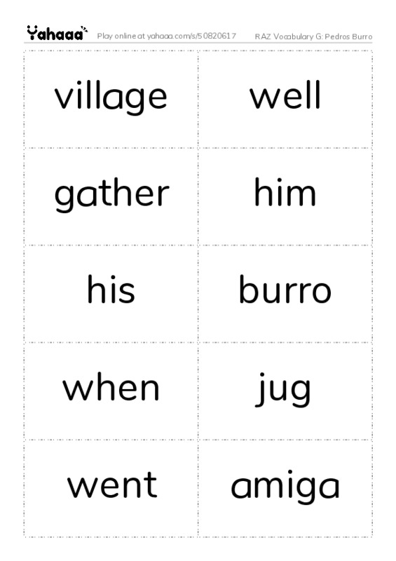 RAZ Vocabulary G: Pedros Burro PDF two columns flashcards