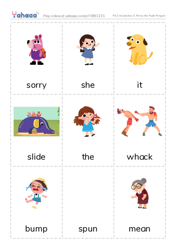 RAZ Vocabulary G: Penny the Rude Penguin PDF flaschards with images