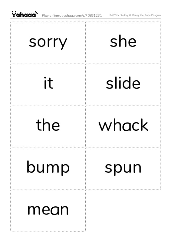 RAZ Vocabulary G: Penny the Rude Penguin PDF two columns flashcards