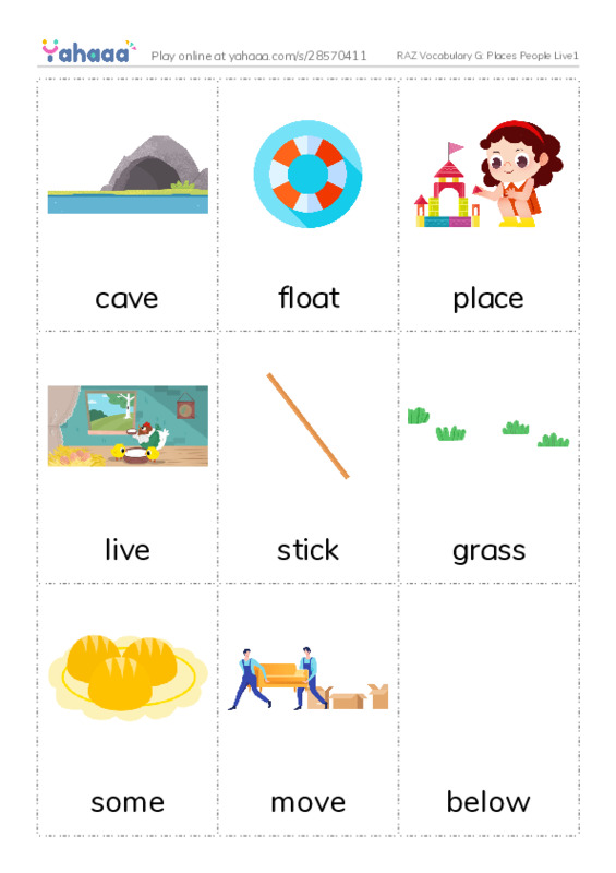 RAZ Vocabulary G: Places People Live1 PDF flaschards with images