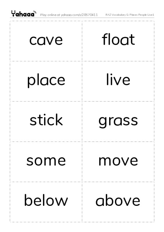RAZ Vocabulary G: Places People Live1 PDF two columns flashcards
