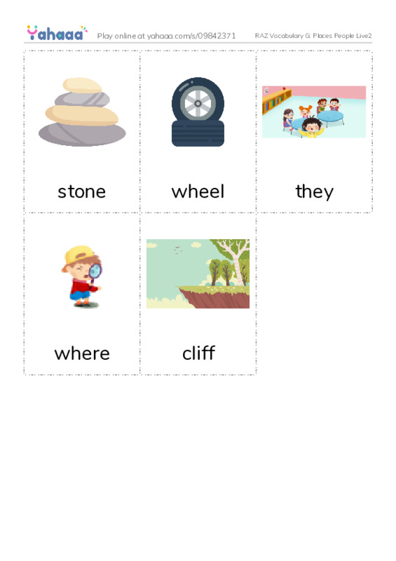 RAZ Vocabulary G: Places People Live2 PDF flaschards with images