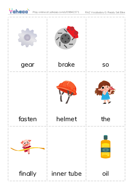 RAZ Vocabulary G: Ready Set Bike PDF flaschards with images