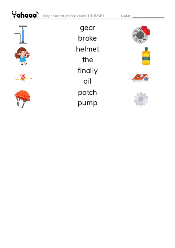 RAZ Vocabulary G: Ready Set Bike PDF three columns match words