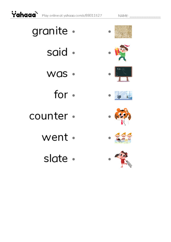 RAZ Vocabulary G: Rock Hunting PDF link match words worksheet