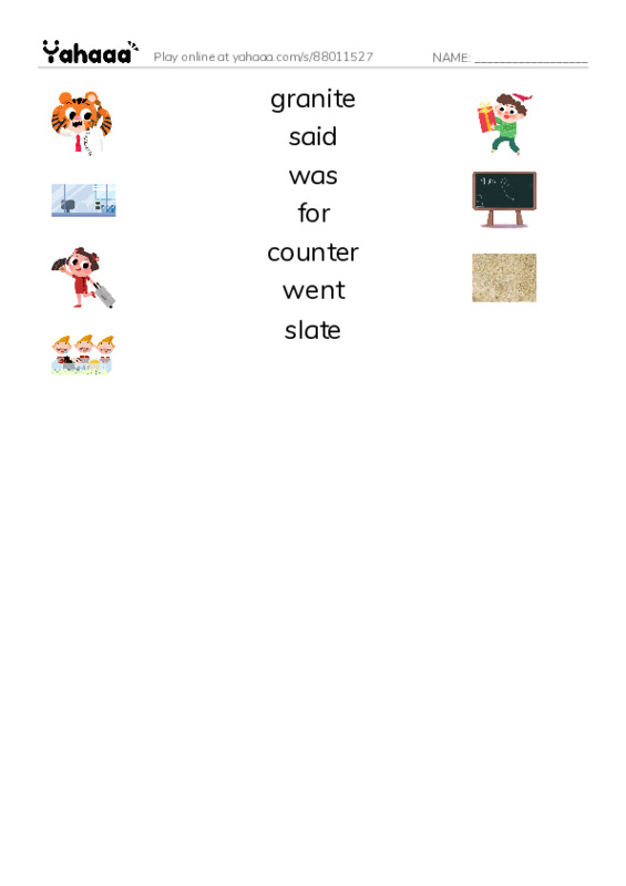 RAZ Vocabulary G: Rock Hunting PDF three columns match words