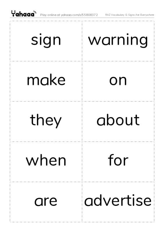 RAZ Vocabulary G: Signs Are Everywhere PDF two columns flashcards