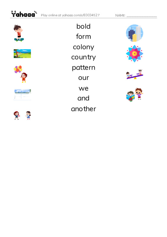 RAZ Vocabulary G: Stars and Stripes PDF three columns match words