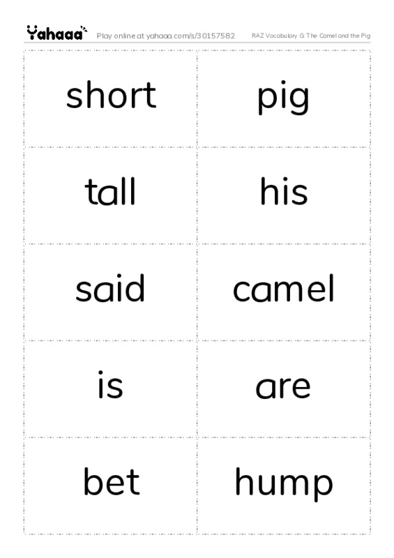 RAZ Vocabulary G: The Camel and the Pig PDF two columns flashcards