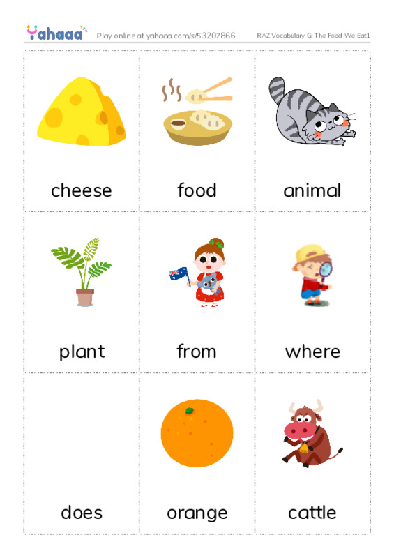 RAZ Vocabulary G: The Food We Eat1 PDF flaschards with images