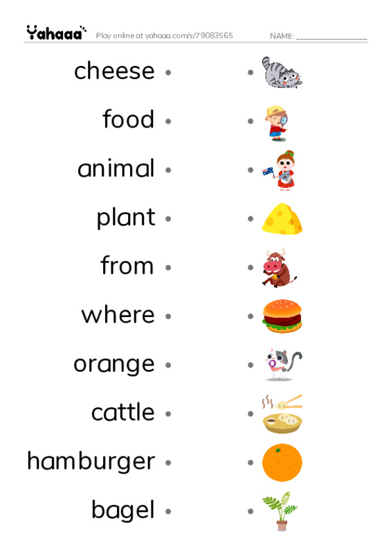RAZ Vocabulary G: The Food We Eat1 PDF link match words worksheet