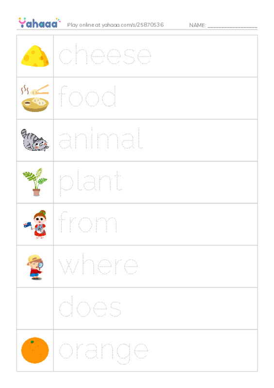 RAZ Vocabulary G: The Food We Eat1 PDF one column image words