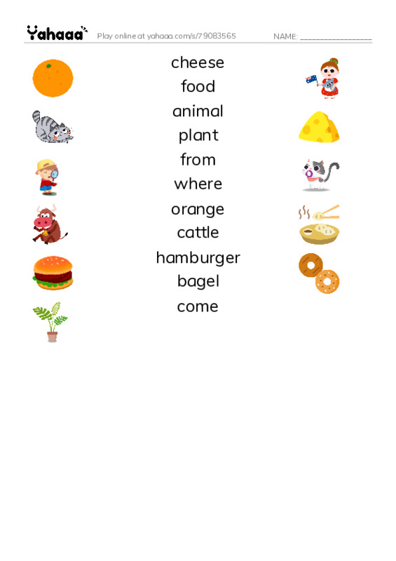 RAZ Vocabulary G: The Food We Eat1 PDF three columns match words