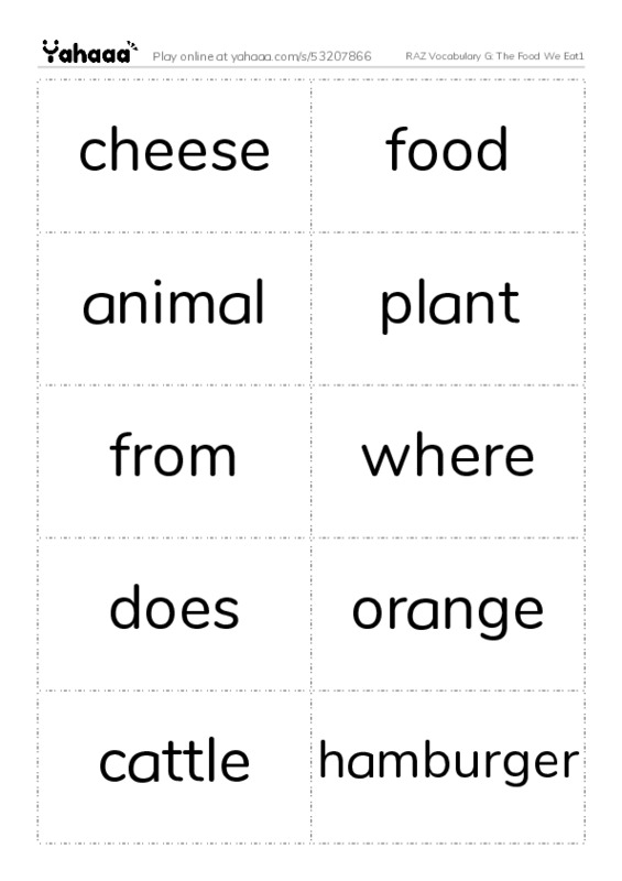RAZ Vocabulary G: The Food We Eat1 PDF two columns flashcards