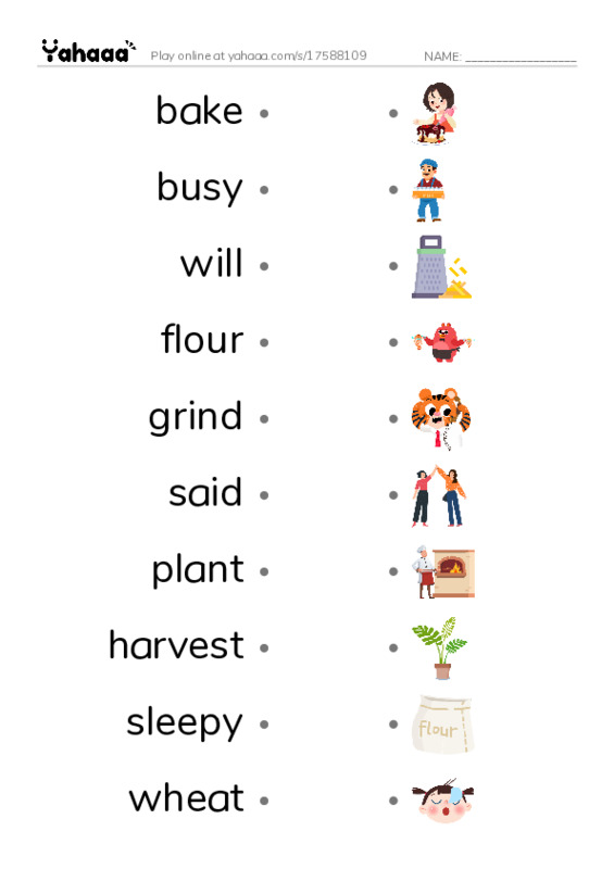 RAZ Vocabulary G: The Little Red Hen PDF link match words worksheet