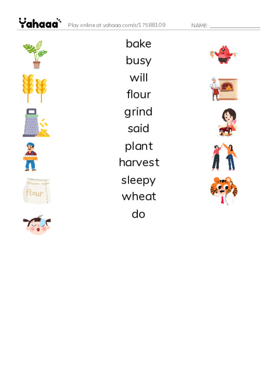 RAZ Vocabulary G: The Little Red Hen PDF three columns match words