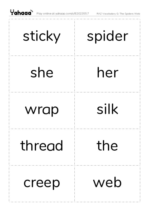 RAZ Vocabulary G: The Spiders Web PDF two columns flashcards