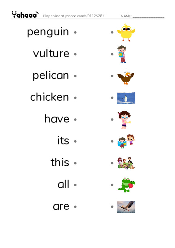 RAZ Vocabulary G: This Is a Bird PDF link match words worksheet