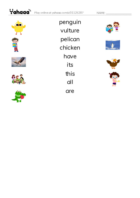 RAZ Vocabulary G: This Is a Bird PDF three columns match words