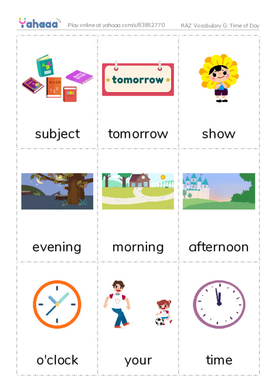 RAZ Vocabulary G: Time of Day PDF flaschards with images