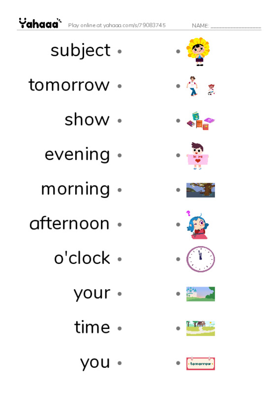 RAZ Vocabulary G: Time of Day PDF link match words worksheet