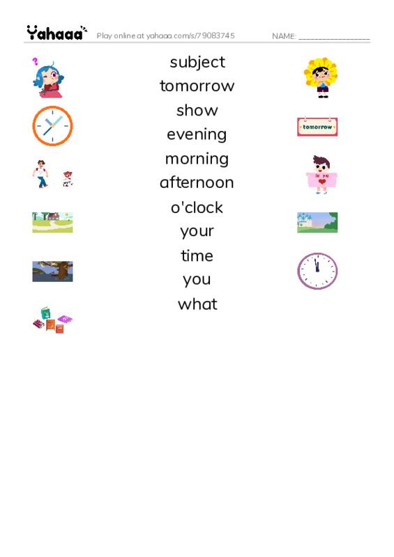 RAZ Vocabulary G: Time of Day PDF three columns match words