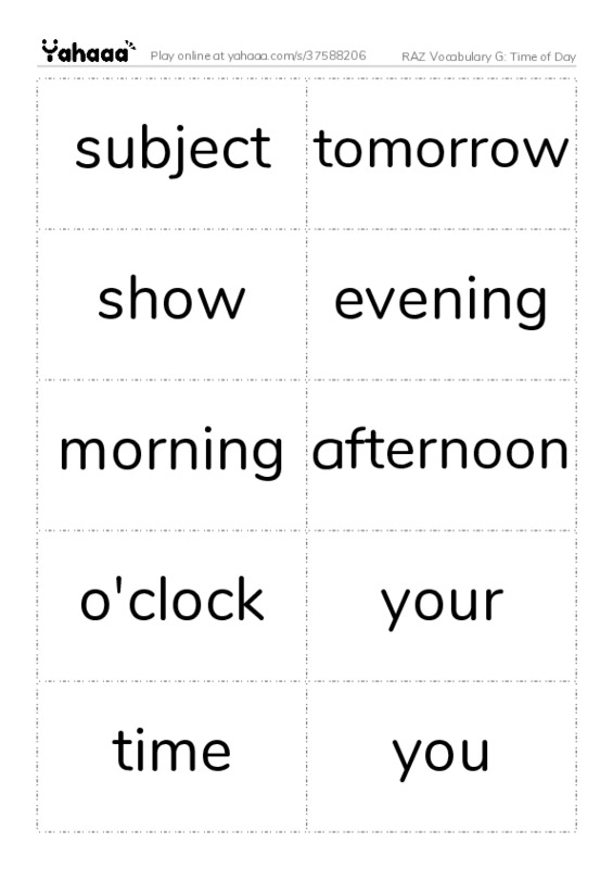 RAZ Vocabulary G: Time of Day PDF two columns flashcards