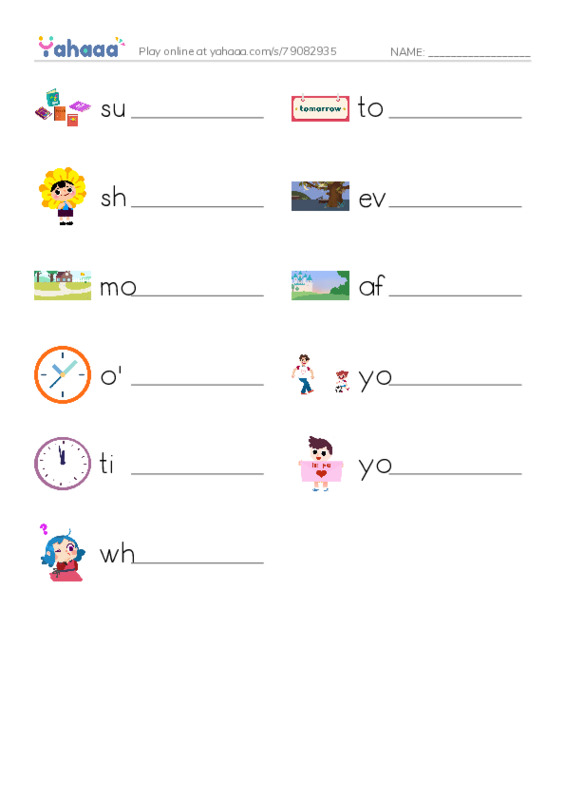 RAZ Vocabulary G: Time of Day PDF worksheet writing row