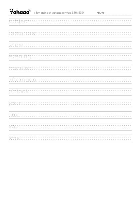 RAZ Vocabulary G: Time of Day PDF write between the lines worksheet