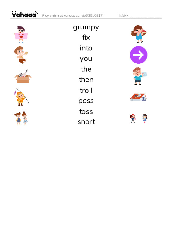RAZ Vocabulary G: Troll Bridge PDF three columns match words